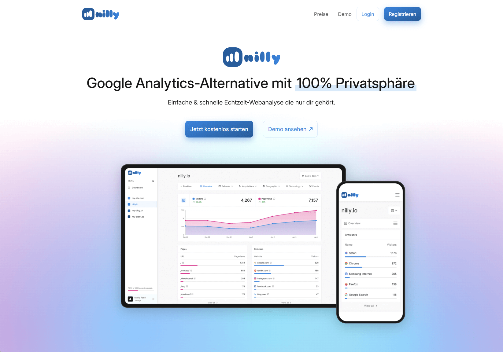 Screenshot nilly.io Website