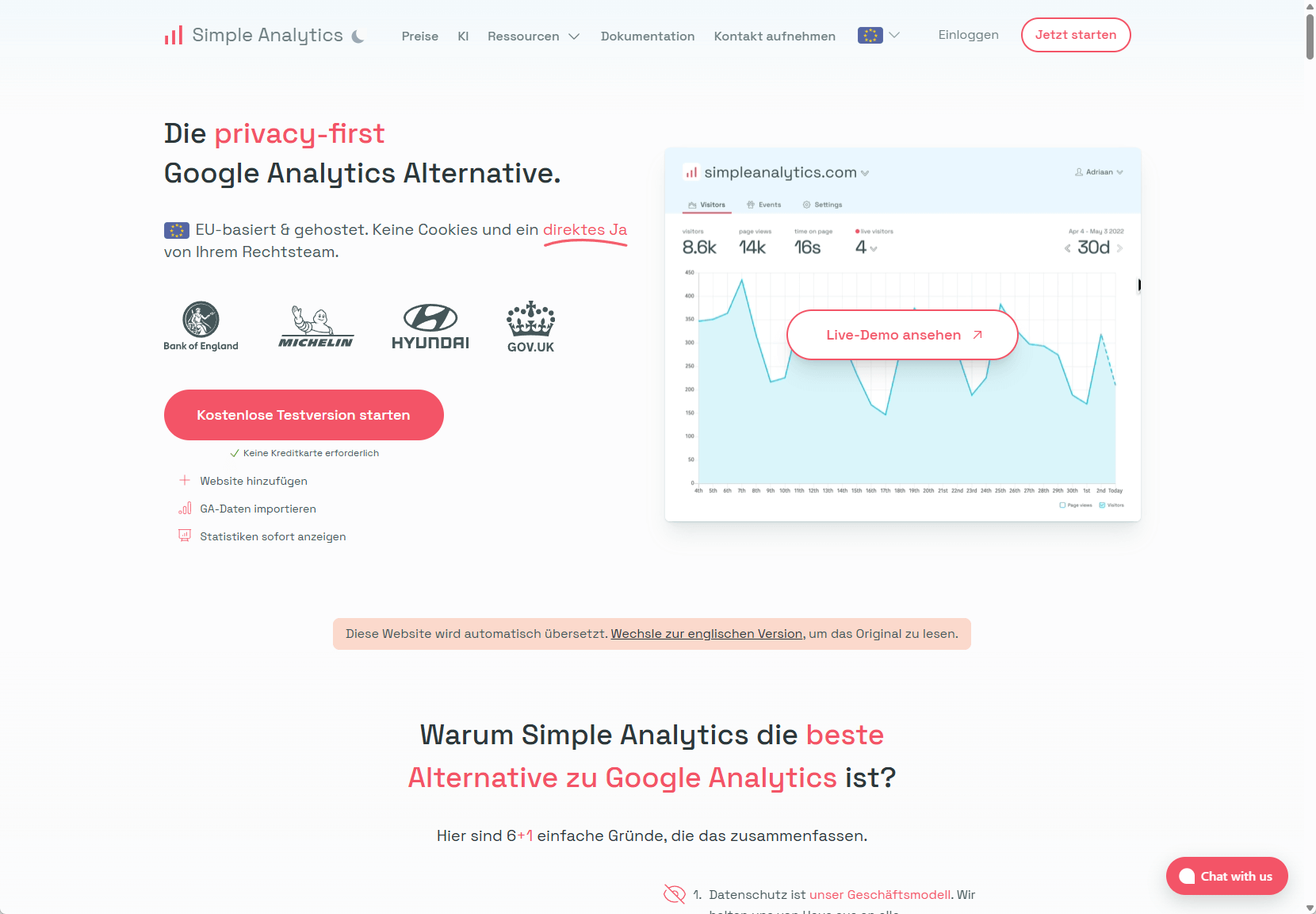 Screenshot Simple Analytics Website