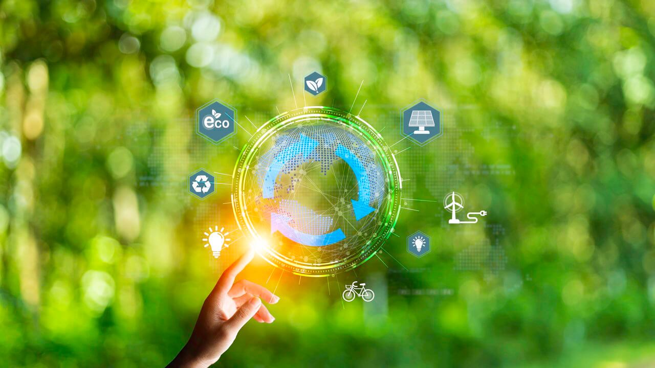 Bild auf dem das Zusammenspiel von Green Energy, Nachhaltigkeit und Effizienz visualisiert wird.